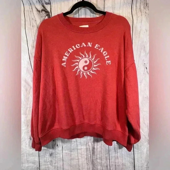 American Eagle Red Graphic Print Pullover M - Picture 1 of 5
